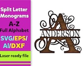 Split Letter Monograms Swirls,Alphabet,Regal Initial Svg,26 Letters,Digital Laser Cut file,Glowforge,svg,eps,ai,dxf