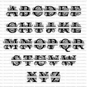 Split Letter Monogram Swirls,Alphabet,Königsinitiale Svg,26 Buchstaben,Digital Laser Cut Datei, Glowforge,svg,eps,ai,dxf Bild 3