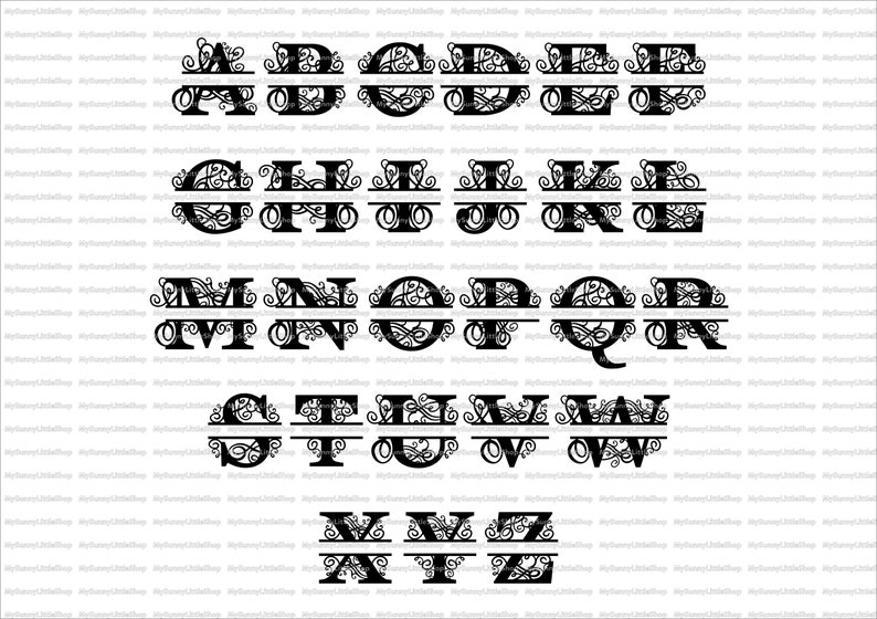 Split Letter Monogram Swirls,Alphabet,Königsinitiale Svg,26 Buchstaben,Digital Laser Cut Datei, Glowforge,svg,eps,ai,dxf Bild 3