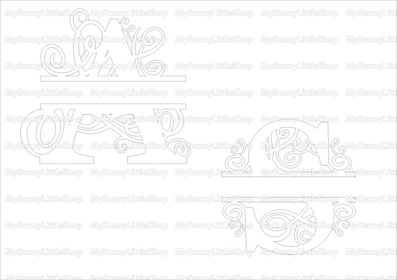 Split Letter Monogram Swirls,Alphabet,Königsinitiale Svg,26 Buchstaben,Digital Laser Cut Datei, Glowforge,svg,eps,ai,dxf Bild 9
