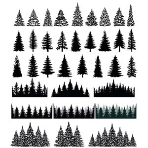 Forest svg, Set of Christmas trees svg, Christmas snowy pine trees svg, Christmas trees silhouettes vector, Evergreen Trees PNG