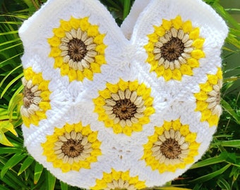 Handmade Custom Crochet Summer Flower Bag - daisy crochet bag / sunflower crochet handbag / custom flower crochet tote /spring summer purse