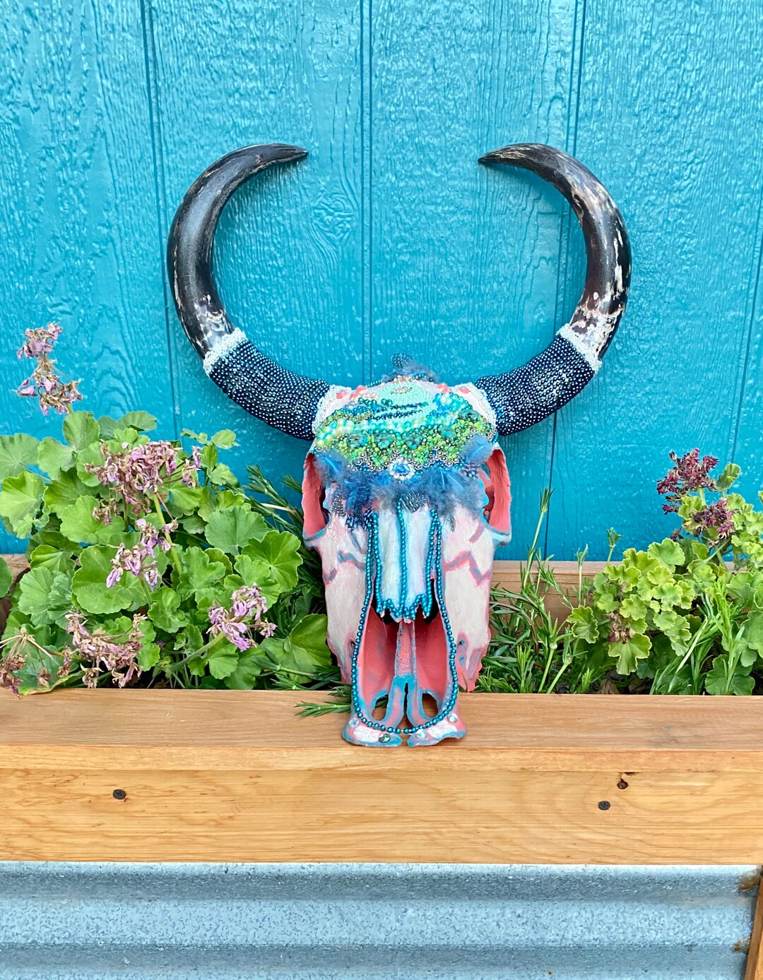 Head Hanging Art Cow Steer Skull Wall Décor / REAL Hand Painted Cow