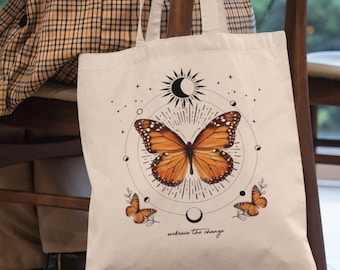 Butterfly Tote Bag Aesthetic Tote Bag Trendy Tote Bag Cute Shoulder Bag Moon Tote Bag Gift Celestial Tote Sustainable Tote Graphic Tote Bag