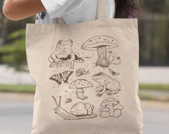 Frog Tote Bag Mushroom Bag Cottagecore Frog And Toad Tote Goblincore Mushroom Tote Bag Aesthetic Tote Bag Trendy Tote Bag Cute Shoulder Bag