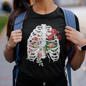 Skeleton Flower Shirt Halloween Skeleton Shirt Skeleton Ribcage Shirt Spooky Shirt Witchy Shirt Woman Bohemian Graphic Tee Aesthetic Shirt