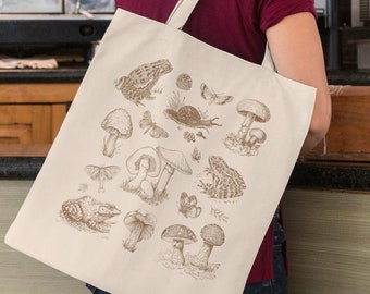 Frog Tote Bag Mushroom Bag Cottagecore Frog And Toad Tote Goblincore Mushroom Tote Bag Aesthetic Tote Bag Trendy Tote Bag Cute Shoulder Bag