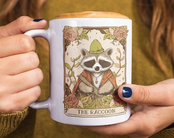 Raccoon Mug Cottagecore Mug Tarot Mug Raccoon Gifts Aesthetic Mug Coffe Mug Racoon Mug Double Sided Mug Raccoon Lover Gift Tarot Card Mug