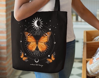 Butterfly Tote Bag Aesthetic Tote Bag Trendy Tote Bag Cute Shoulder Bag Moon Tote Bag Gift Celestial Tote Sustainable Tote Graphic Tote Bag