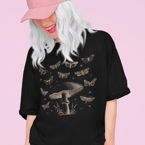 Cottagecore Mushroom Shirt Oversized Butterfly Shirt Women Dark Academia Clothing Cottage Core Aesthetic Clothing Botanical Shirt Moth Shirt