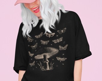 Cottagecore Mushroom Shirt Oversized Butterfly Shirt Women Dark Academia Clothing Cottage Core Aesthetic Clothing Botanical Shirt Moth Shirt