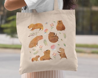 Capybara Tote Bag Estetica Tote Bag Capybara Gift Animal Tote Bag Cottagecore Bag Cottagecore Tote Bag Capybara Lover Gift Library Tote Bag