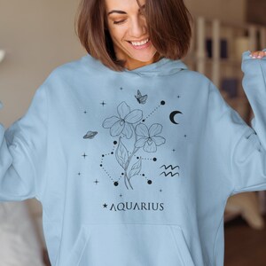 February Birth Flower Hoodie Birth Month Flower Aquarius Hoodie Aquarius Gifts Zodiac Hoodie Trendy Clothes Preppy Hoodie Celestial Hoodie