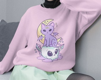 Kawaii Pastel Goth Maglione Soft Goth Mall Goth Abbigliamento Pastello Goth Felpa con cappuccio Witchy Abiti Kawaii Maglione Gotico Abiti Gatto A tema Regali
