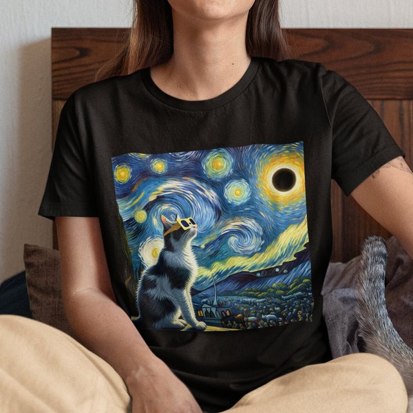 2024 Solar Eclipse Shirt Funny Cat Shirt Cat Dad Gift Total Solar Eclipse Shirt Astronomy Gifts For Men April 8 2024 Vincent Van Gogh Shirts