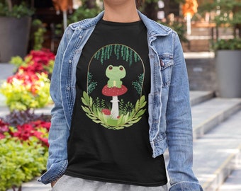 Cottagecore Frosch Shirt Cottagecore Shirt Niedlich Frosch und Kröte Pilz Shirt Goblincore Kleidung Alt Kleidung Indie Kleidung Ästhetische Kleidung