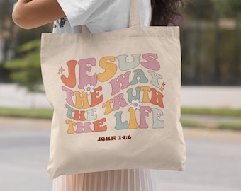 Jezus is de weg Christelijke draagtas Esthetische draagtas Christelijke Merch Bijbeltas Retro draagtas Jezus draagtas Christelijke draagtas Kerktas