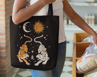 Tiger Tote Bag Aesthetic Tote Bag Year Of The Tiger Lunar New Year Celestial Tote Yin Yang Canvas Tote Bag Cute Tote Bag Trendy Tote Bag