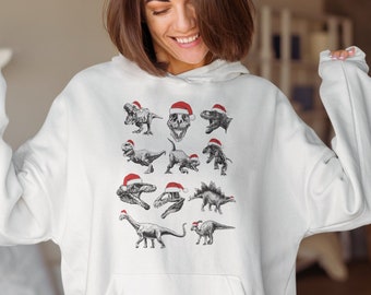 Dinosaurio Sudadera con capucha de Navidad Dinosaurio Sudaderas con capucha Dinosaurio Esqueleto Dino Sudadera con capucha Dinosaurio Cuello de tripulación Dinosaurio Ropa Paleontología Dinosaurio Amante Regalo