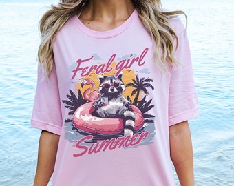 フェラルガール サマーアライグマシャツ アライグマギフト アライグマミームシャツ プレッピースタッフ トラッシュパンダシャツ サマータイムシャツ インマイフェラルエラシャツギフト