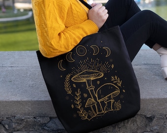 Cottage Core Mushroom Tote Bag Cute Tote Bags Aesthetic Goblincore Tote Bag Indie Tote Bag Forest Tote Bag Mystical Tote Bag Summer Tote Bag