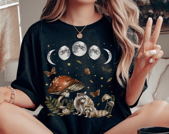 Raccoon Shirt Racoon Gifts Racoon Shirt Cottage Core Shirt Goblincore Clothing Goblincore Shirt Mushroom Shirt Dark Cottagecore Clothing Tee