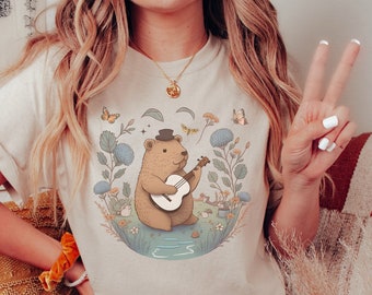 Capybara Shirt Capybara Geschenk Capybara Shirts Capybara T Shirt Cottage Core Shirt Cottagecore Kleidung Cute Capybara Print Ästhetische Kleidung