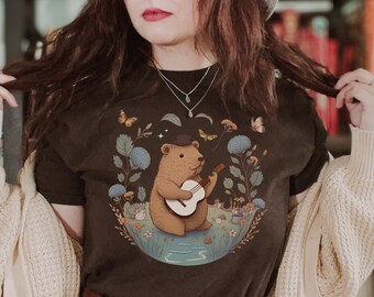 Capybara Shirt Capybara Geschenk Capybara Shirts Capybara T Shirt Cottage Core Shirt Cottagecore Kleidung Cute Capybara Print Ästhetische Kleidung