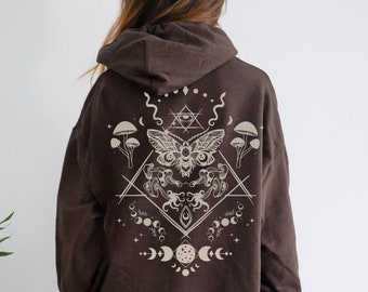 Moth Hoodie Goblincore Clothing Cottagecore Hoodie Mushroom Hoodie Goth Hoodie Celestial Hoodie Witchy Hoodie Moth Shirt Cottagecore Sweater