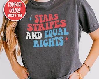 Maglietta a stelle e strisce e diritti uguali, maglietta retrò del 4 luglio, maglietta retrò femminista, maglietta sui diritti riproduttivi, maglietta Merica, maglietta sull'attivismo, regalo