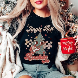 Retro Kerst Shirt Jingle Bell Rockin Tee Groovy Kerst Shirt 1970s Kerst Pjs Kerstboom Shirt Vakantie Kleding Kerstcadeaus