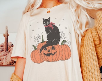 Halloween Cat Shirt Retro Halloween Shirt Black Cat Shirt Spooky Cat Mom Shirt Spooky Season Shirt Plus Size Halloween Crewneck Fall Apparel
