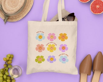 Flower Tote Bag Floral Tote Bag Reusable Tote Bag Aesthetic Tote Bag Canvas Tote Bag Cute Tote Bag Positive Tote Bag Summer Trendy Tote Bag