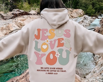 Jesus Loves You Hoodie Retro Christian Hoodie Christian Merch Jesus Hoodie Mental Health Hoodie Christian Clothes Jesus Clothes Y2k Hoodie