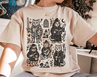 Medieval Cat Shirt Castlecore Shirt Fantasy Shirt Booktrovert Shirt Cat Knight Shirt Cat Lover Gift Renaissance Shirt Whimsigoth Clothing