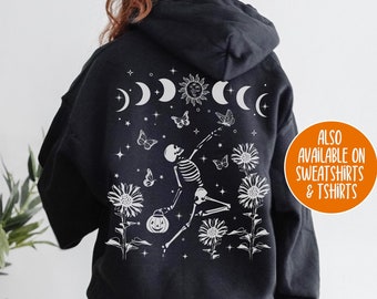 Dancing Skeleton Hoodie Halloween Hoodie Goth Hoodie Spooky Sweatshirt Skeleton Sweater Fairycore Clothing Witch Hoodie Skull Hoodie Gift