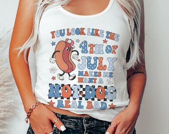 Du siehst aus wie das 4.-Juli-Tank-Top, Retro-4.-Juli-Outfit, USA-Tank-Top, patriotisches Tank-Top, Hot-Dog-Liebhaber-Geschenk, lustiges Tank-Top für den 4. Juli