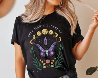 Mystical Butterfly Shirt Cottagecore Aesthetic Mental Health Shirt Moon Phases Shirt Witchy Shirts Summer Tops Positive Clothing For Women