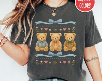 Fall Teddy Bear Shirt, Stuffed Bear With Scarf Tee, Cute Comfort