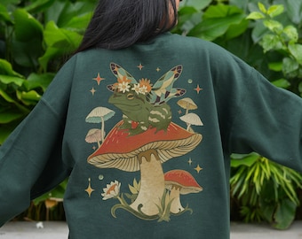 Frog Sweatshirt Mushroom Sweatshirt Cottagecore Sweater Mushroom Sweater Goblincore Clothing Frog Sweater Frog And Toad Mushroom Lovers Gift