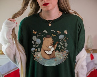 Capybara Shirt Capybara Geschenk Capybara Shirts Capybara T Shirt Cottage Core Shirt Cottagecore Kleidung Cute Capybara Print Ästhetische Kleidung