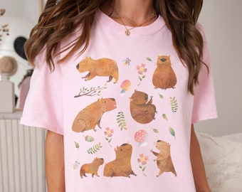 Capybara Shirt Capybara Geschenk Capybara Shirts Capybara T Shirt Cottage Core Shirt Cottagecore Kleidung Cute Capybara Print Ästhetische Kleidung