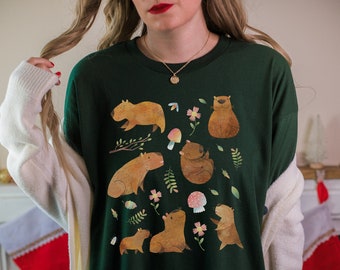 Capybara Shirt Capybara Geschenk Capybara Shirts Capybara T Shirt Cottage Core Shirt Cottagecore Kleidung Cute Capybara Print Ästhetische Kleidung