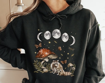 Raccoon Hoodie Racoon Gifts Goblincore Hoodie Dark Cottagecore Hoodie Cottage Core Hoodie Goblincore Clothing Mushroom Hoodie Forestcore
