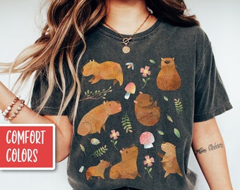 Capybara Shirt Capybara Geschenk Capybara Shirts Capybara T Shirt Cottage Core Shirt Cottagecore Kleidung Cute Capybara Print Ästhetische Kleidung