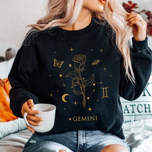 Juni Geburt Blume Sweatshirt Geburtsmonat Blume Zwillinge Sweatshirt Zwilling Geschenk Sternzeichen Sweatshirt Celestial Sweater Alt Kleidung Y2k Sweater