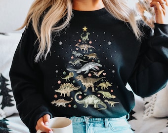 Christmas Dinosaur Sweatshirt Women Dinosaur Sweater Plus Size Dinosaur Crewneck Dino Sweatshirt Dinosaur Christmas Crewneck Dinosaur Gifts