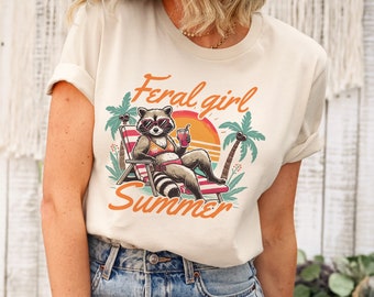 フェラルガール サマーアライグマシャツ アライグマギフト アライグマミームシャツ プレッピースタッフ トラッシュパンダシャツ サマータイムシャツ インマイフェラルエラシャツギフト