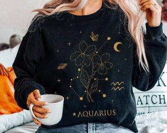 February Birth Flower Sweatshirt Birth Month Flower Aquarius Sweatshirt Aquarius Gifts Zodiac Sweatshirt Celestial Sweater Aesthetic Clothes