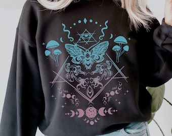 Goblincore Clothing Cottagecore Sweater Mushroom Sweater Goblincore Shirt Moth Sweatshirt Witchy Clothes Goth Clothes Butterfly Sweatshirt